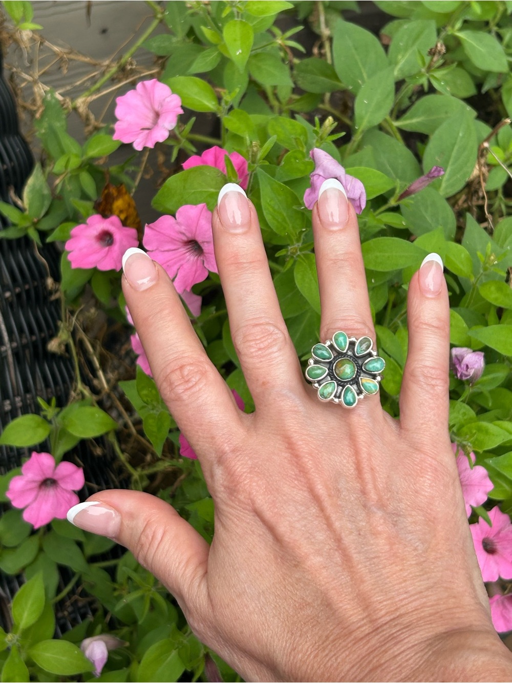 Green Floral Turquoise Cocktail Ring - Women Jewelry